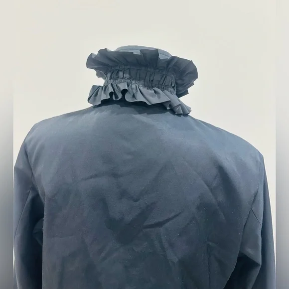 Betsy Johnson Women’s S Black Ruffle Trim Trench Coat‎ Adjustable Waist - Picture 8 of 14